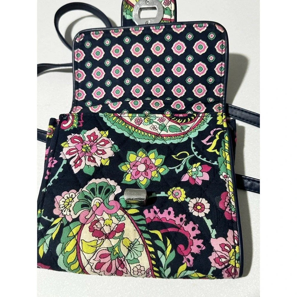 Vera Bradley Mini Turn Lock Crossbody PETAL PAISLEY Pink Floral Travel Bag Purse